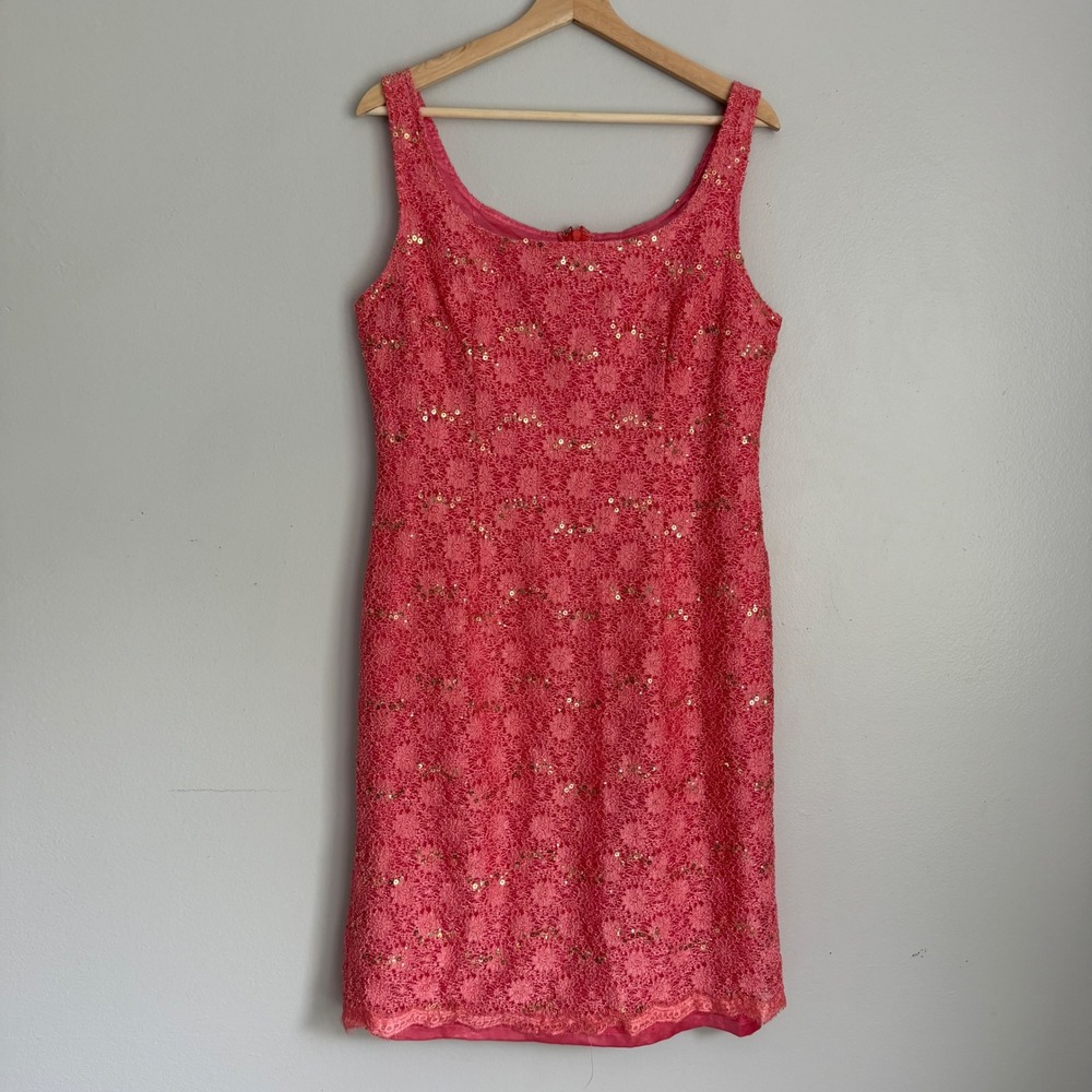 Vintage Pink Lace Sequin Sleeveless Sheath Cocktail Dress‎ Womens Preppy Modest